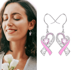 Boucles d'oreilles ruban 2 cancer du sein à strass maman sans notice