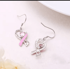 Boucles d'oreilles ruban 2 cancer du sein à strass maman sans notice