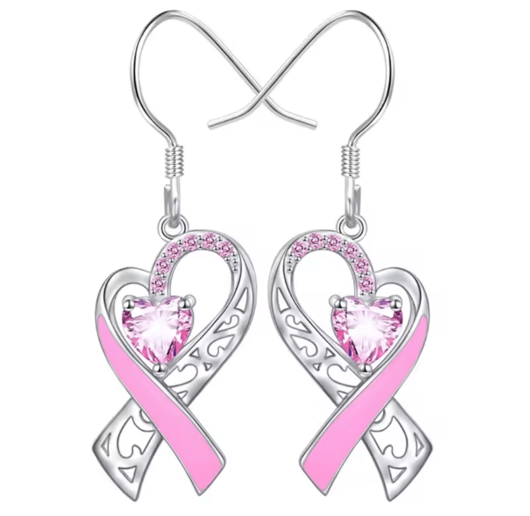 Boucles d'oreilles ruban 2 cancer du sein à strass maman sans notice