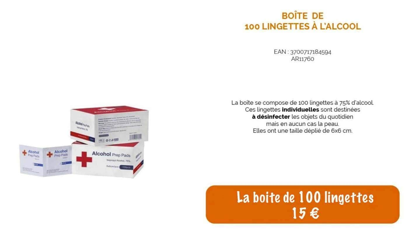 Boîte de 100 lingettes à l'alcool pour les objets maman sans notice