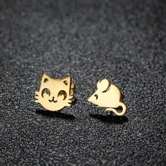 Boucles d'oreilles chat et souris asymétriques maman sans notice