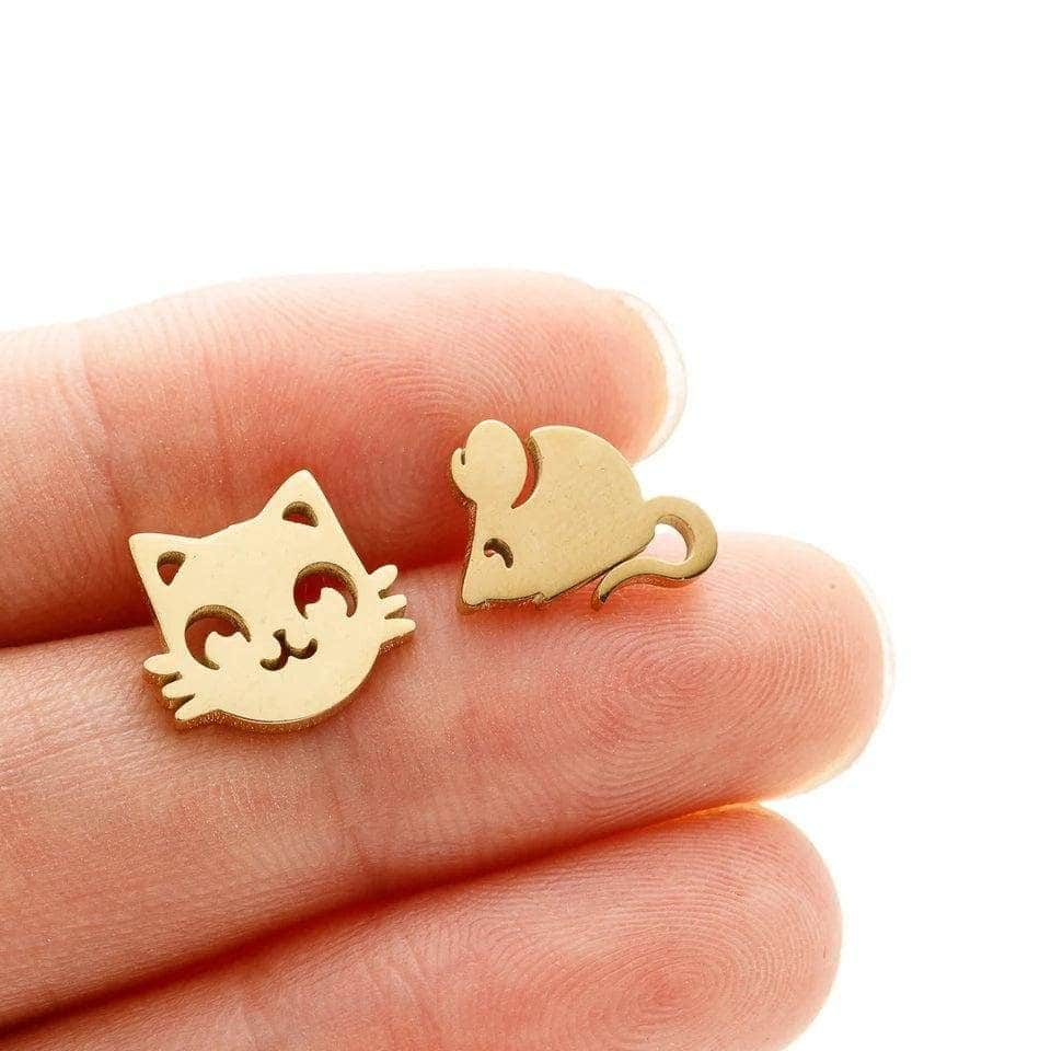 Boucles d'oreilles chat et souris asymétriques maman sans notice