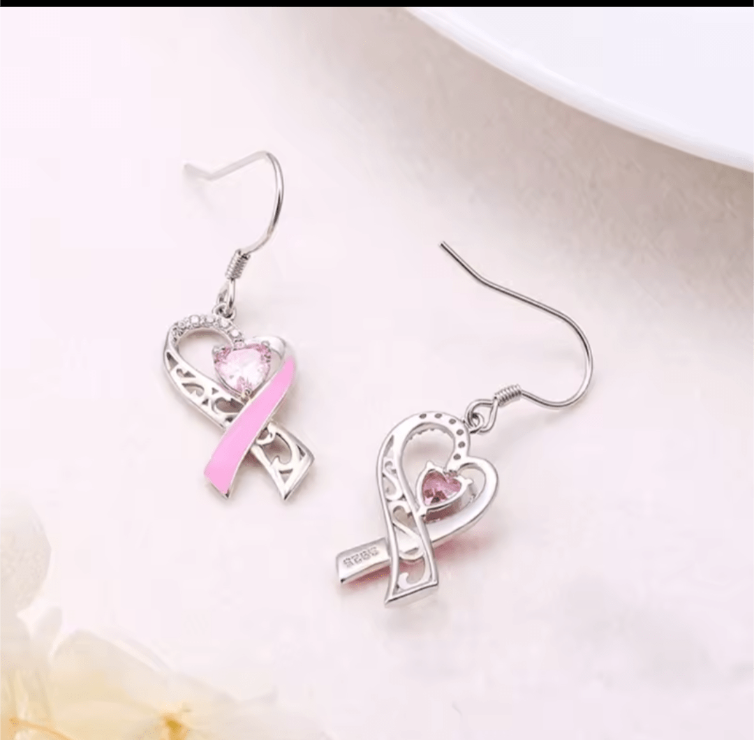 Boucles d'oreilles ruban 2 cancer du sein à strass maman sans notice