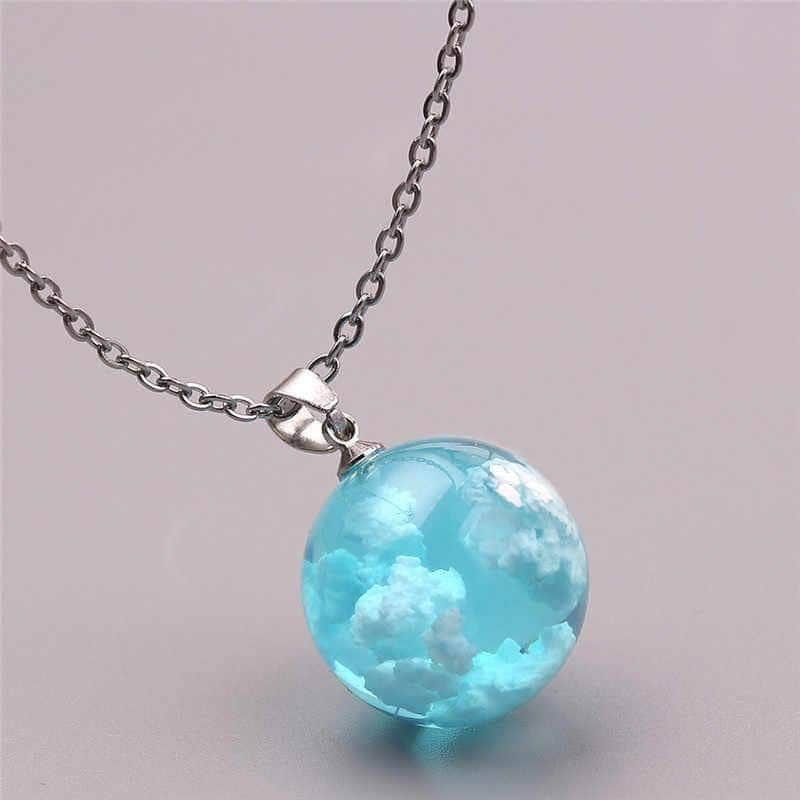 Collier avec pendentif Lune bleue et nuages mamansansnotice