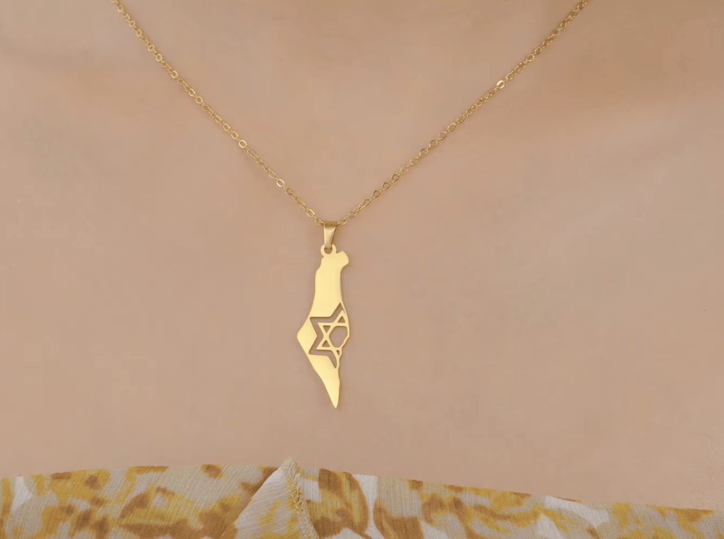 Collier carte d'Israël et étoile de David mamansansnotice