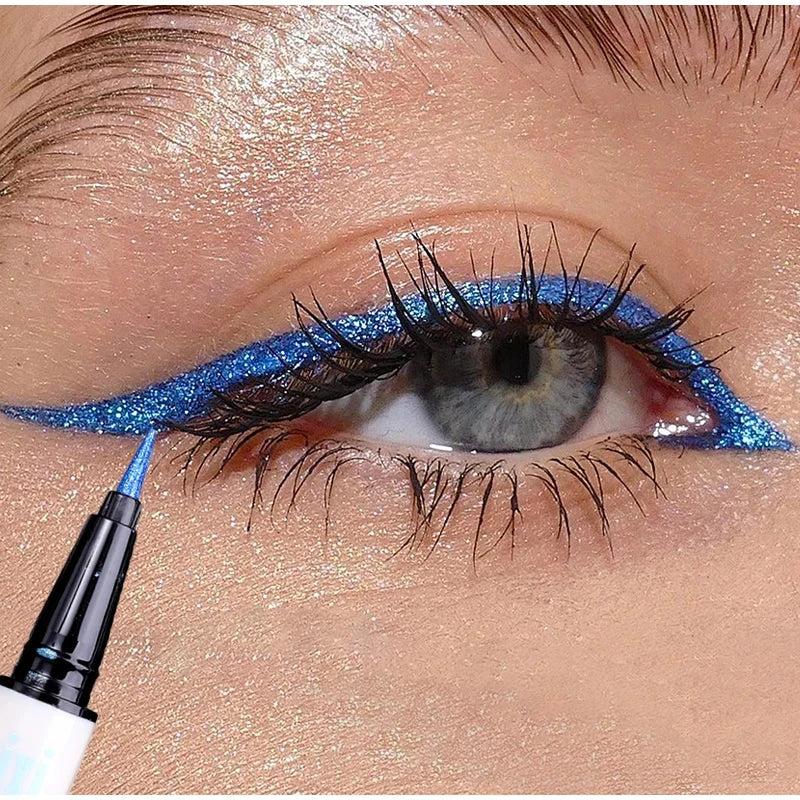 Eye liner bleu pailleté maman sans notice