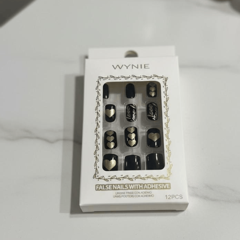 Faux ongles coeur or et noir maman sans notice
