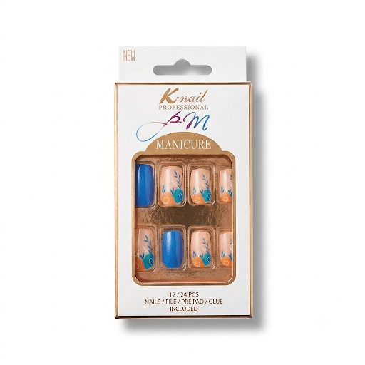 Faux ongles motif floral bleu maman sans notice