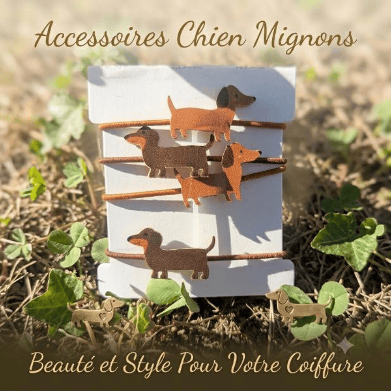 Lot de 4 Élastiques à Cheveux « Teckel » — Accessoires Chiens Mignons maman sans notice